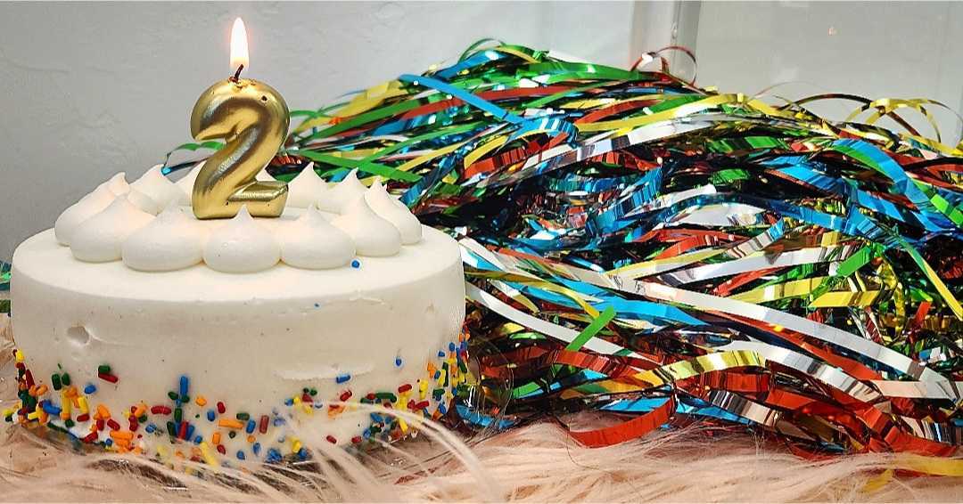 A birthday cake with a No. 2 candle on top