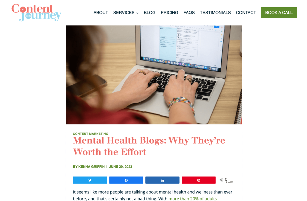 A screenshot of a blog post from the Content Journey website.